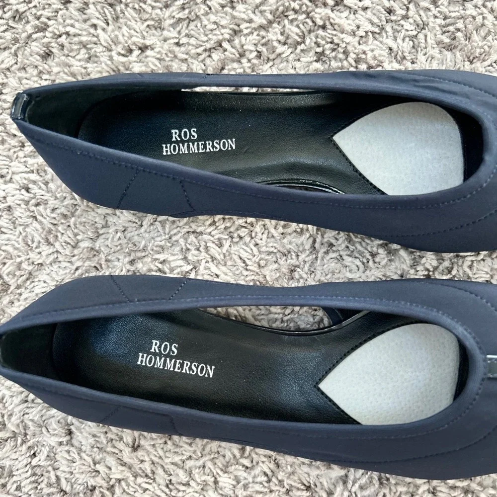 NWOT Ros Hommerson‎ Women's Navy Blue Peep Toe Slingback Flats Size 7M